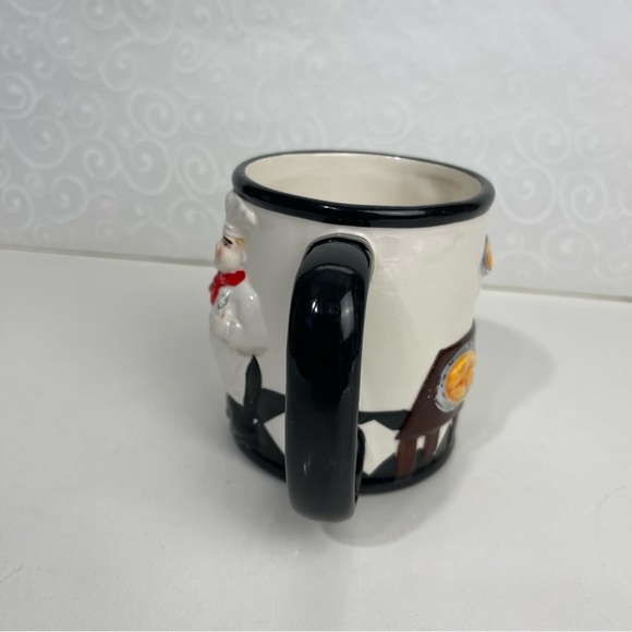 Coffee Mug Fat Chef Black White Baker Bas Relief Triple Side 14 Oz - Picture 2 of 10